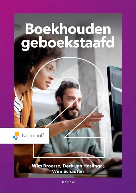 Purple-covered textbook boekhouden geboekstaafd 2 by noordhoff authored by derk jan heslinga for accounting studies