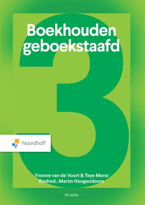 Groen boekhoudkundig boek met nummer 3 en titel boekhouden geboekstaafd gepubliceerd door noordhoff