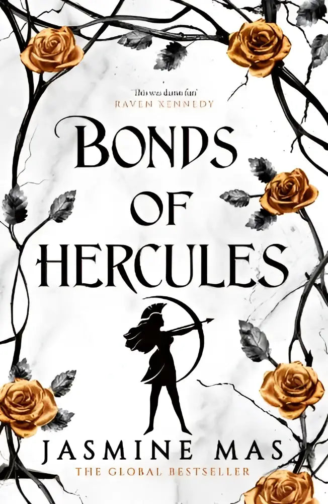 De boekomslag van bonds of hercules toont de titel in zwart met gouden rozen en donkere ranken op een witte achtergrond