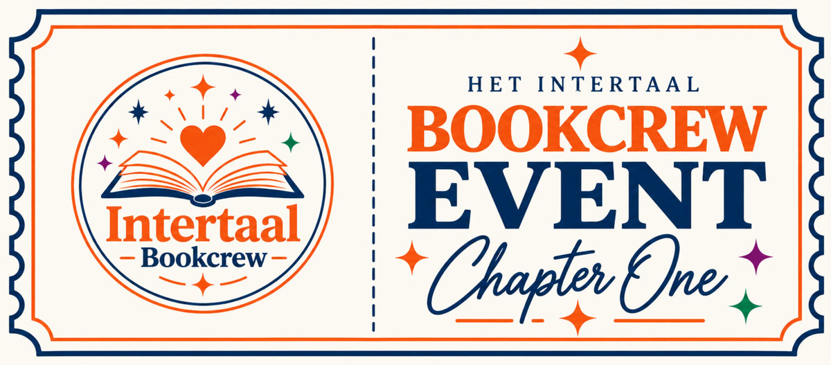 Oranje en marineblauw ticketstijl grafisch voor bookcrew event zaterdag 28 november 1 persoon gratis