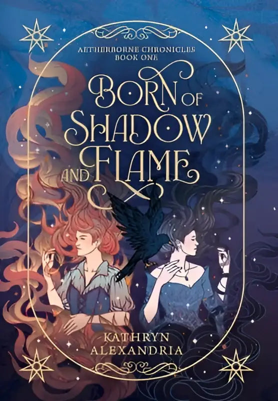 De cover van het boek born of shadow and flame bevat een illustratie van twee vrouwen tegen een sterrenhemel