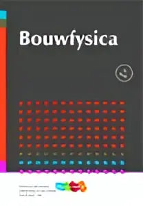 Bouwfysica logo met witte tekst en ronde iconen op een donkerrode achtergrond voor product Bouwfysica