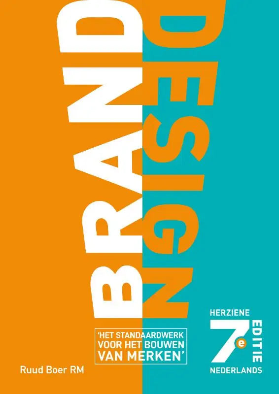 De voorkant van het boek brand design van ruud boer rm met mylab nl toegangscode in oranje en teal voor het nederlandse standaardwerk