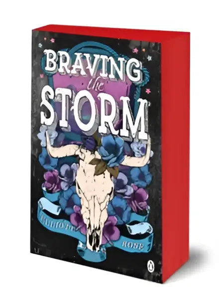De productieve roman braving the storm van elliott rose toont een witte stierschedel met paarse bloemen voor all it took fans