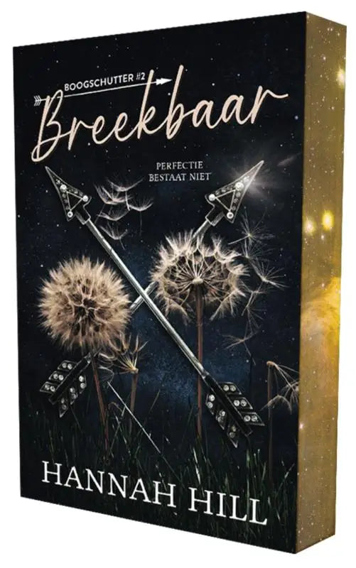 Breekbaar van hannah hill is een zwarte hardcover dark romance met zilveren folie illustraties van paardenbloemen en pijlen