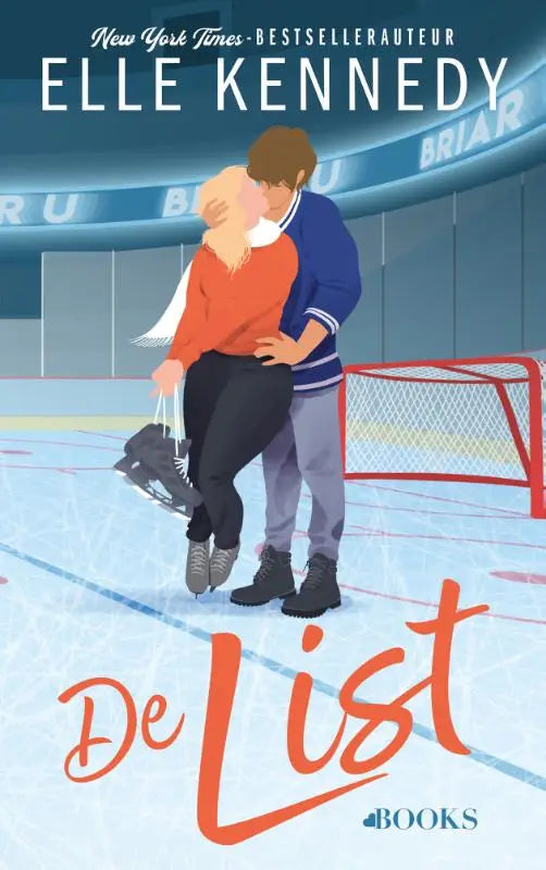 De lijst boekcover met romantische illustratie van paar op ijsbaan van elle kennedy briar u-serie fake dating
