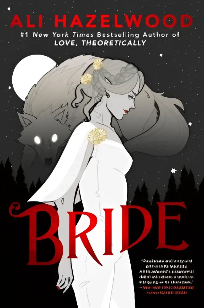 Witte trouwjurk met gouden bloemenaccenten gedragen door een bruid geïllustreerd op de voorkant van amerikaanse standaardhardcover bride van ali hazelwood