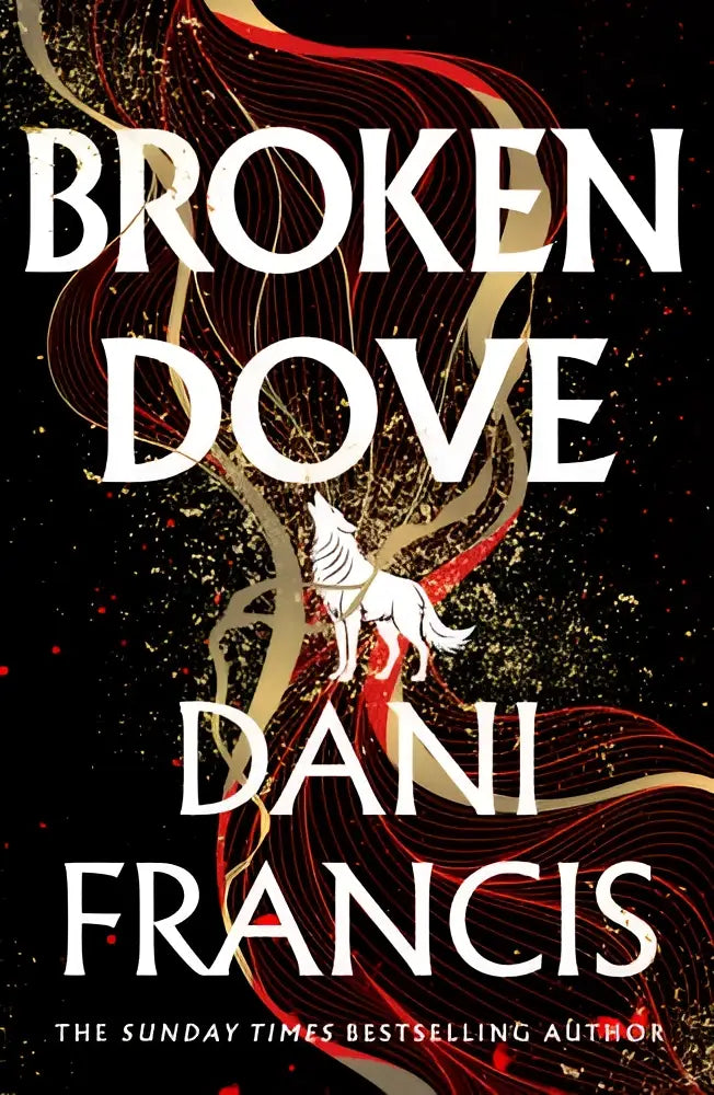 De boekcover van broken dove door dani francis toont een witte duif op rode en gouden patronen in hedendaagse liefdesromans