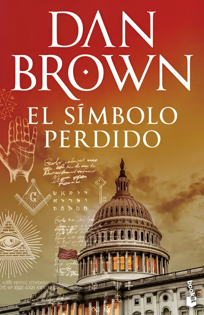 De cover van het boek el símbolo perdido van dan brown toont een prominente afbeelding van de vs in the lost symbol