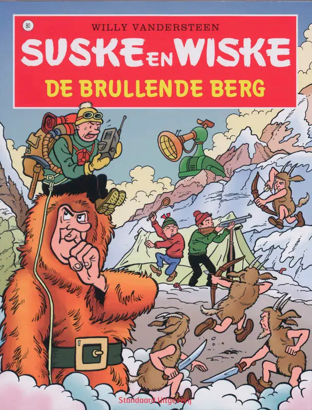 Cover van het suske en wiske stripboek de brullende berg van willy vandersteen met kleurrijke dynamische illustraties
