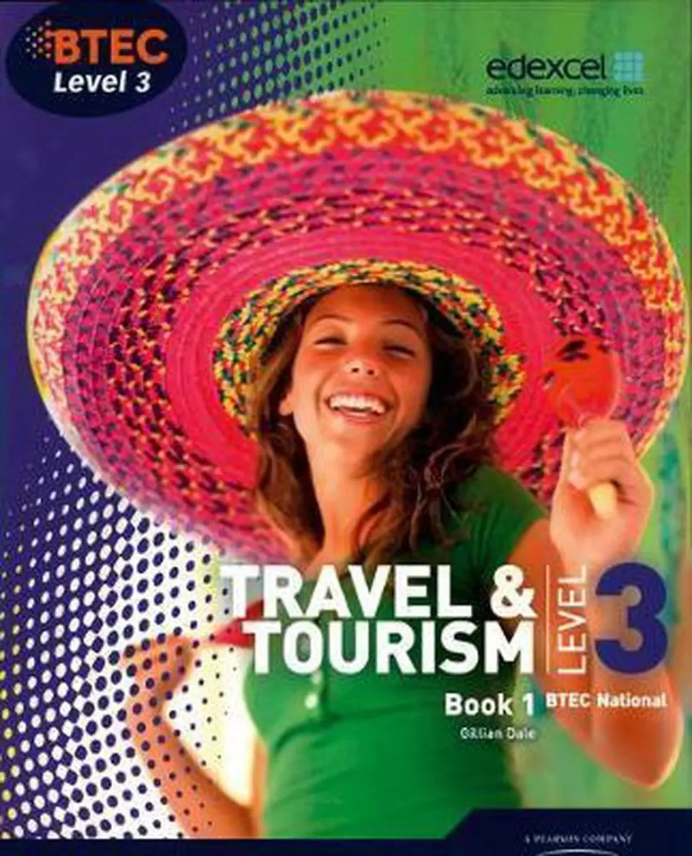 Btec 3 nationaal reizen studentenboek toerisme toont vrouw met kleurrijke roze en oranje geweven sombrero