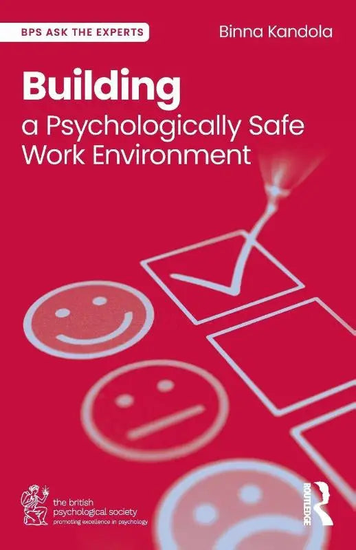 Rood hardcover boek building a psychologically safe work environment door binna kandola over psychologisch veilige werkplek