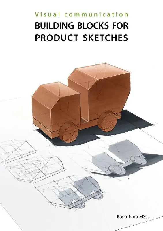 Brown geometrically designed two-wheeled vehicle sketch with circular wheels as building blocks for product sketches