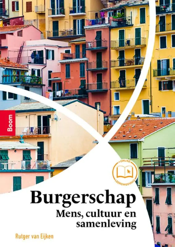 De boekcover van burgerschap mens cultuur en samenleving toont titel in zwarte letters met subtitel en auteur op witte achtergrond
