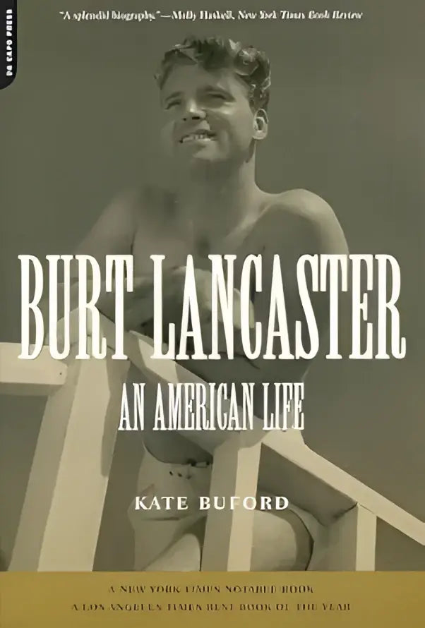 Zwart-wit paperbackboek burt lancaster an american life van kate buford met vintage foto van acteur op cover