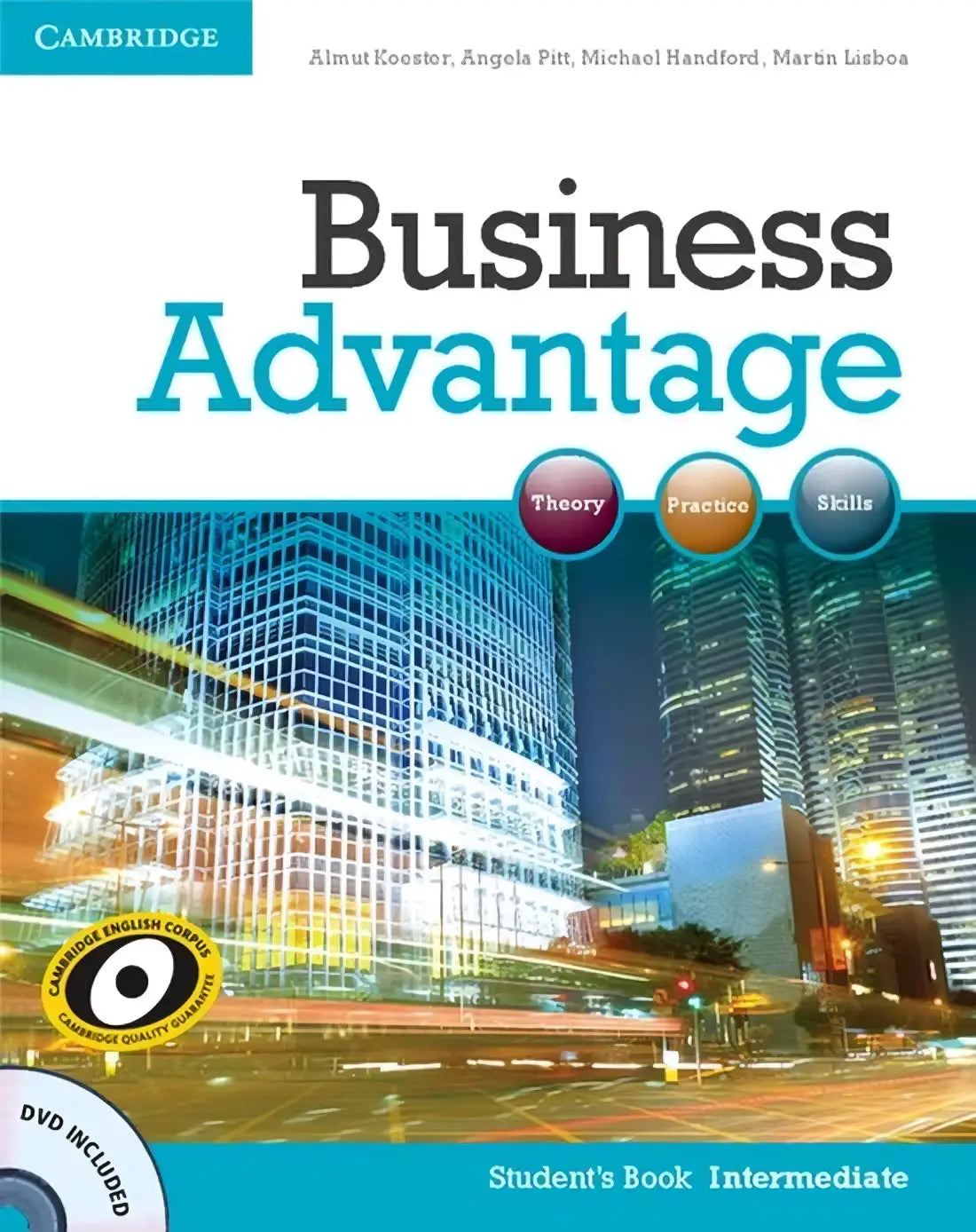Cambridge Business Advantage intermediate student’s book with DVD featuring a modern cityscape for theory practice skills