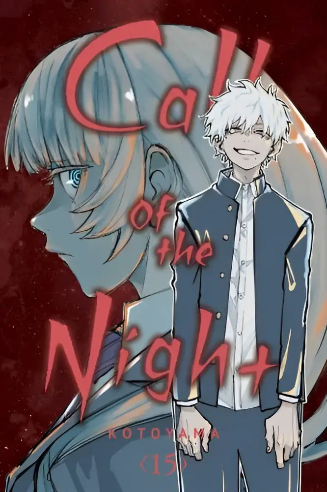 De cover van call of the night vol 15 manga door kotoyama met twee animepersonages in donkere jas op rode achtergrond