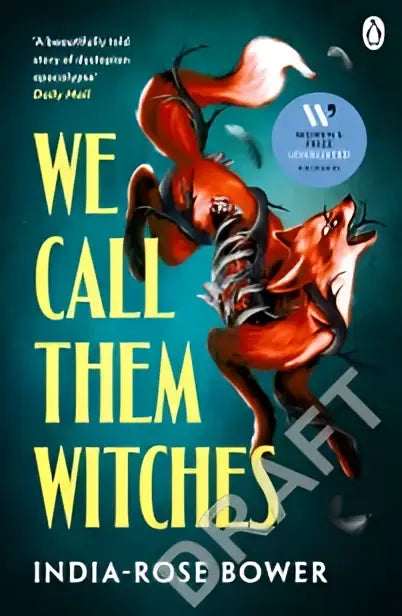 De boekcover van we call them witches toont een opvallende oranje-rode vos met gloeiende ogen op een donkergroene achtergrond
