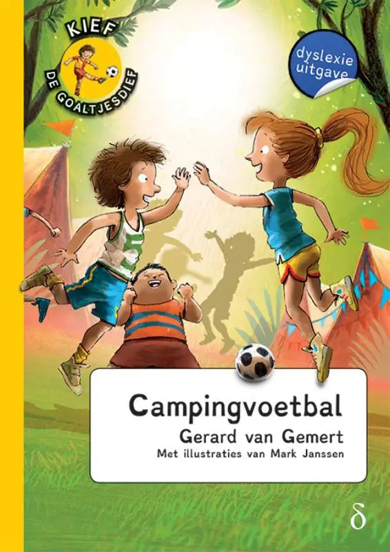 De kleurrijke cover van campingvoetbal van gerard van gemert met kinderen die voetbal spelen als goaltjesdief deel 11