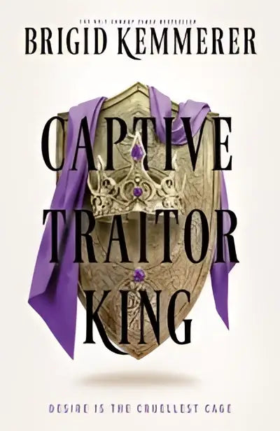 De boekcover van captive traitor toont een gouden kroon met paars fluweel, passend bij het thema traitor king