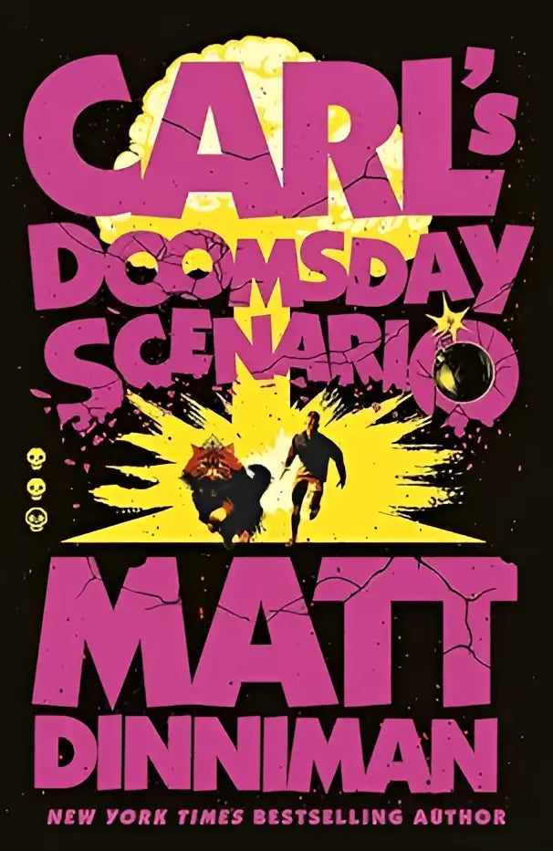 Roze en gele graphic book cover met gedurfde tekst voor Carls Doomsday Scenario door Matt Dinniman dungeon crawler carl boek 2