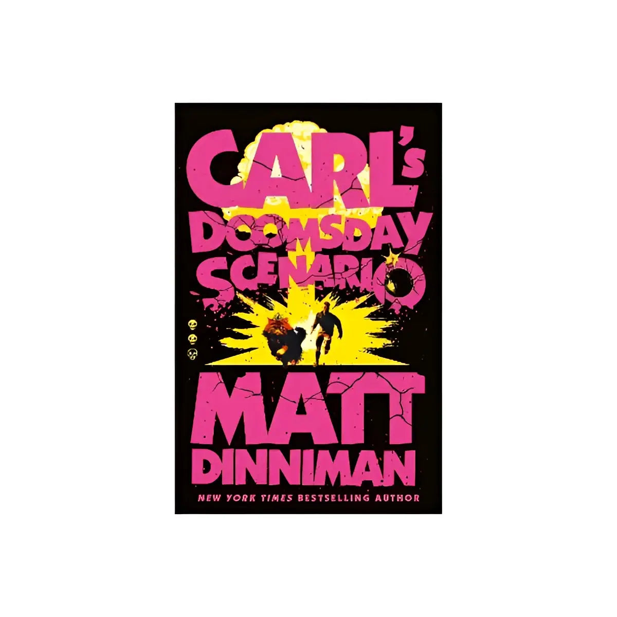 Graphic novel cover in pink and yellow with bold cracked typography for dungeon crawler carl book 2 carls doomsday scenario
