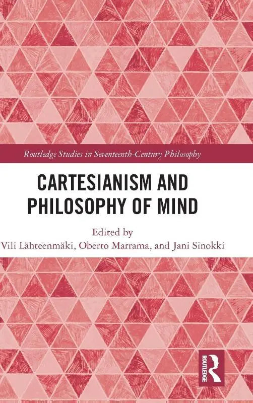 Pink driehoekig patroon boekomslag van cartesianism and philosophy of mind, geredigeerd door vili lähteenmäki en anderen