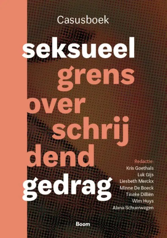 Boekcover van casusboek seksueel grensoverschrijdend gedrag met witte en perzikkleurige tekst op donkerbruine achtergrond