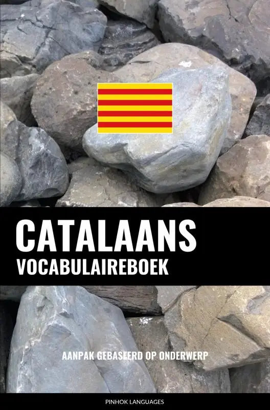 Catalaans vocabulaireboek met een grijze stenen omslag en catalonië vlag gebaseerd op een aanpak gebaseerd op onderwerp