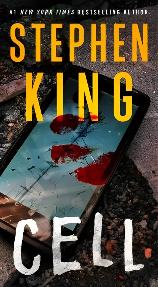 De boekomslag van cell toont de titel in witte letters met auteur stephen king prominent geplaatst erboven