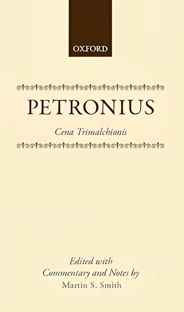 Creamkleurig hardcoverboek cena trimalchionis met donkerbruin oxfordlogo en zwarte seriftekst exacte reproductie