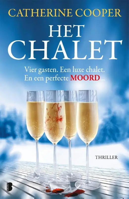 Vier glazen met gouden bubbels op houten oppervlak passen bij een luxueuze ontsnapping met vier gasten en perfecte moord