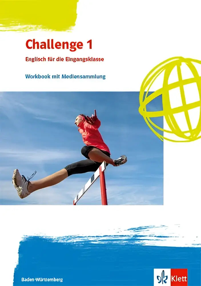 De cover van het workbook challenge engels voor berufliche gymnasien toont een rode sporttop en een atleet die horden springt