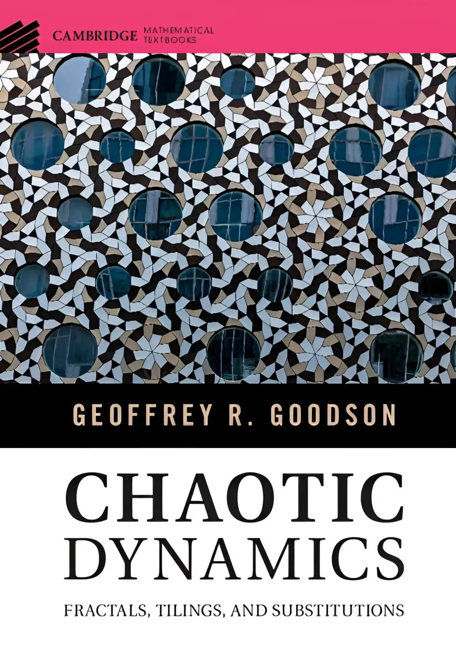 De boekcover van chaotic dynamics toont een geometrisch patroon met zwart witte en blauwe cirkels als toegankelijk gids voor dynamical systems