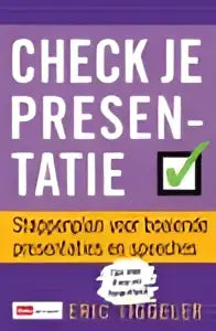 Textuele grafiek met de frase check je presentatie in hoofdletters voor het product check je presentatie van eric tiggeler koninklijke boom uitgevers