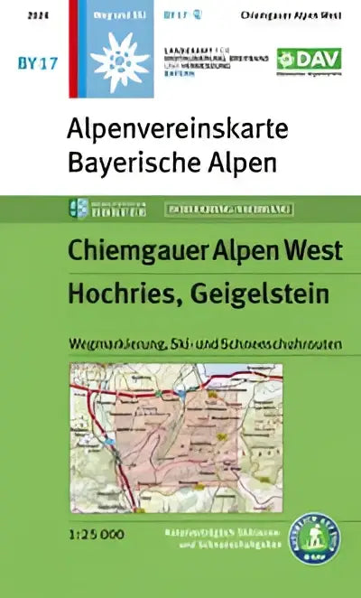 Groene en witte topographische karte van de chiemgauer alpen west met gedetailleerde wandelroutes en dav bayerische alpen kaart