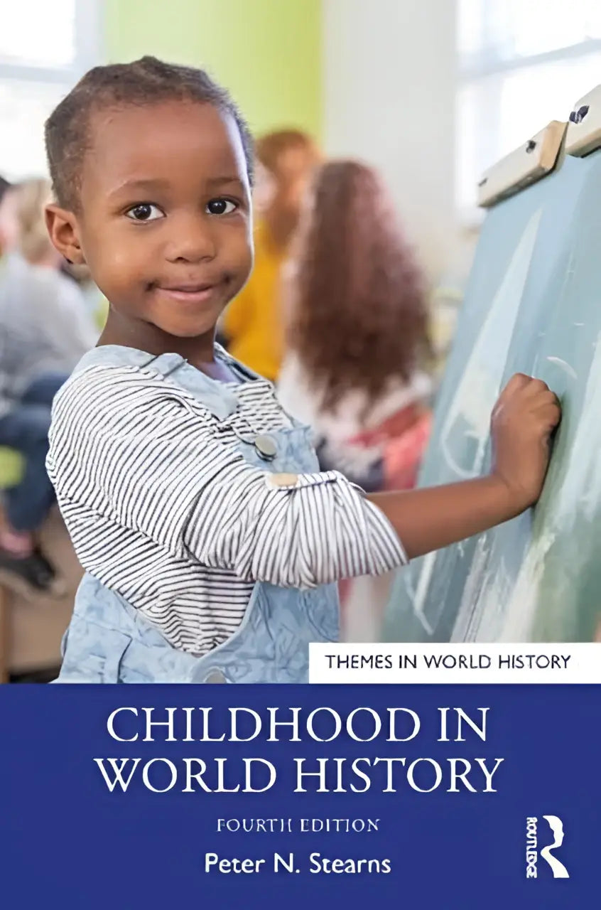 Het boek childhood in world history vierde editie toont een lachend kind bij een ezel op de omslag