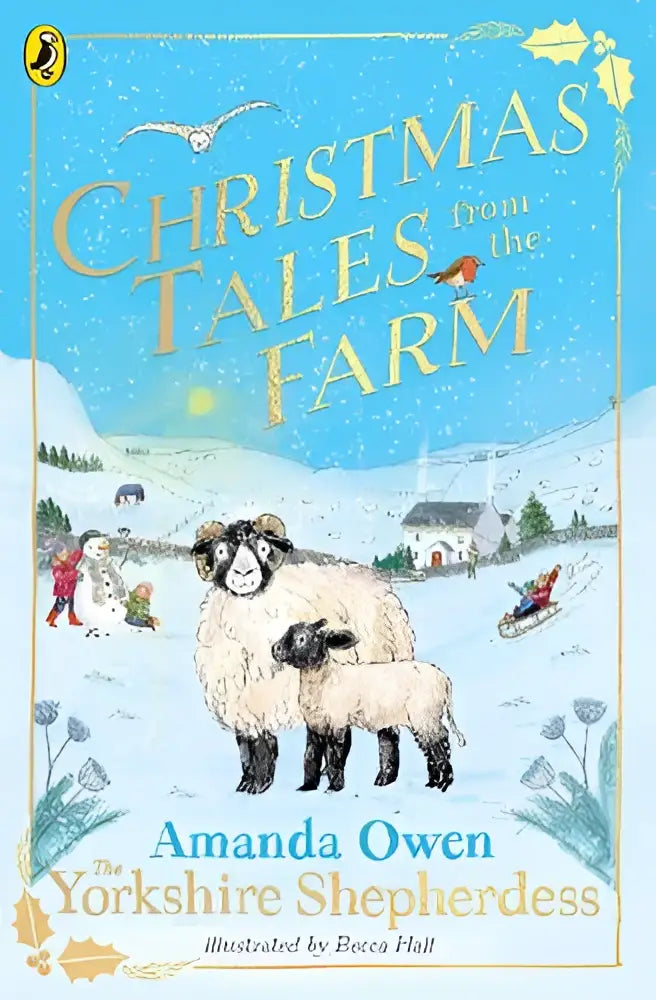 De cover van het kinderboek christmas tales from the farm van amanda owen met illustraties van becca hall