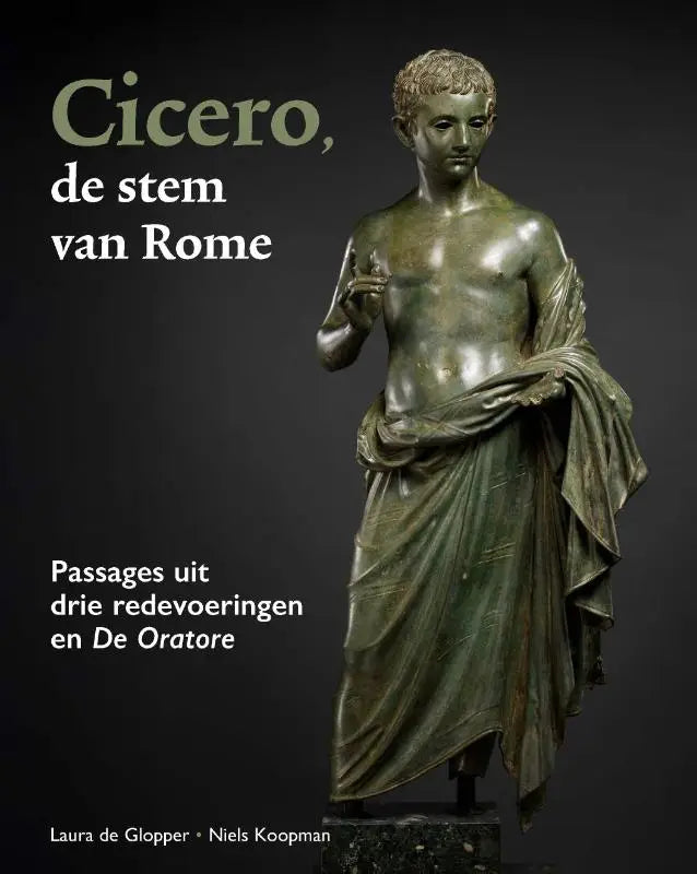 Bronzen beeld van een jonge romeinse jongen met vloeiende stoffen en object in hand cicero ce latijn 2027