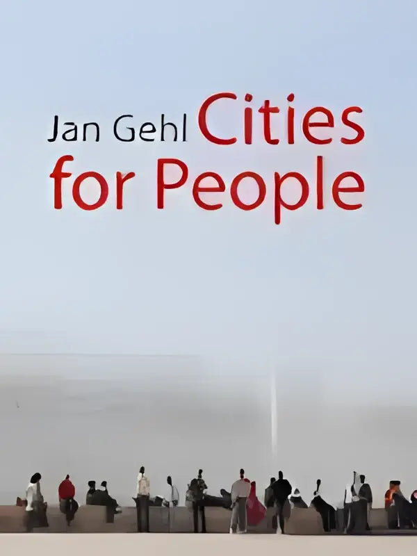 De boekomslag van cities for people door jan gehl toont minimalistische silhouetten van mensen op een stedelijke straat
