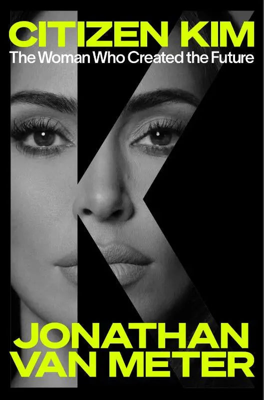 Boek citizen kim van jonathan van meter met neon groene tekst en gestileerd split-face portret voor persoonlijke verhalen