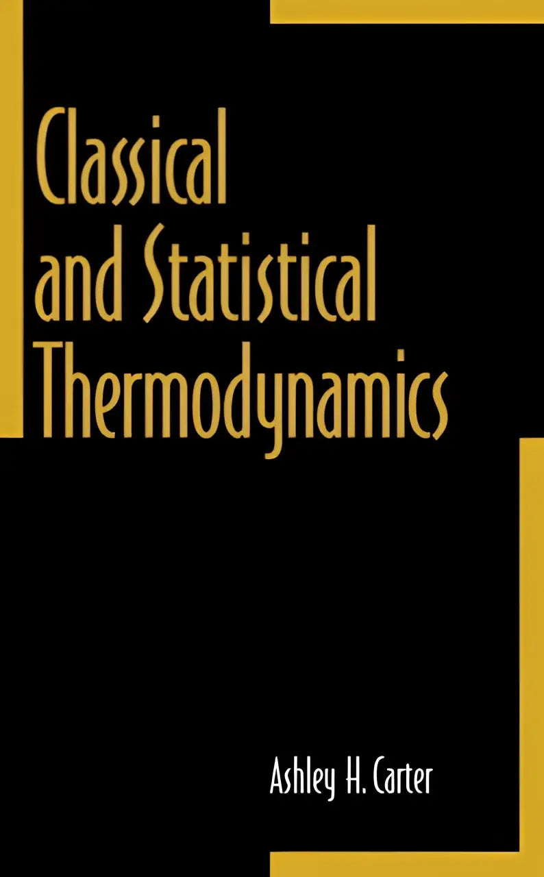 Klassiek en statistisch thermodynamisch boek met zwarte kaft, gouden letters en geometrische gele rand voor een vak van één semester