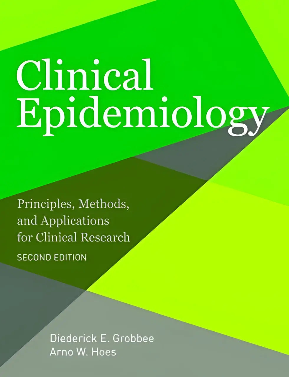 Groene en grijze geometrische omslag van clinical epidemiology tweede editie voor gebruik in klinisch onderzoek