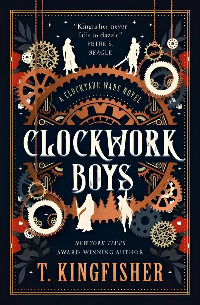 De boekomslag van Clockwork Boys door t. met een donker getinte illustratie voor The Clocktaur War serie