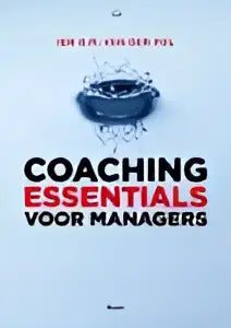 De boekcover van coaching essentials voor managers toont een blauwe en zilveren globe en is uitgegeven door koninklijke boom uitgevers