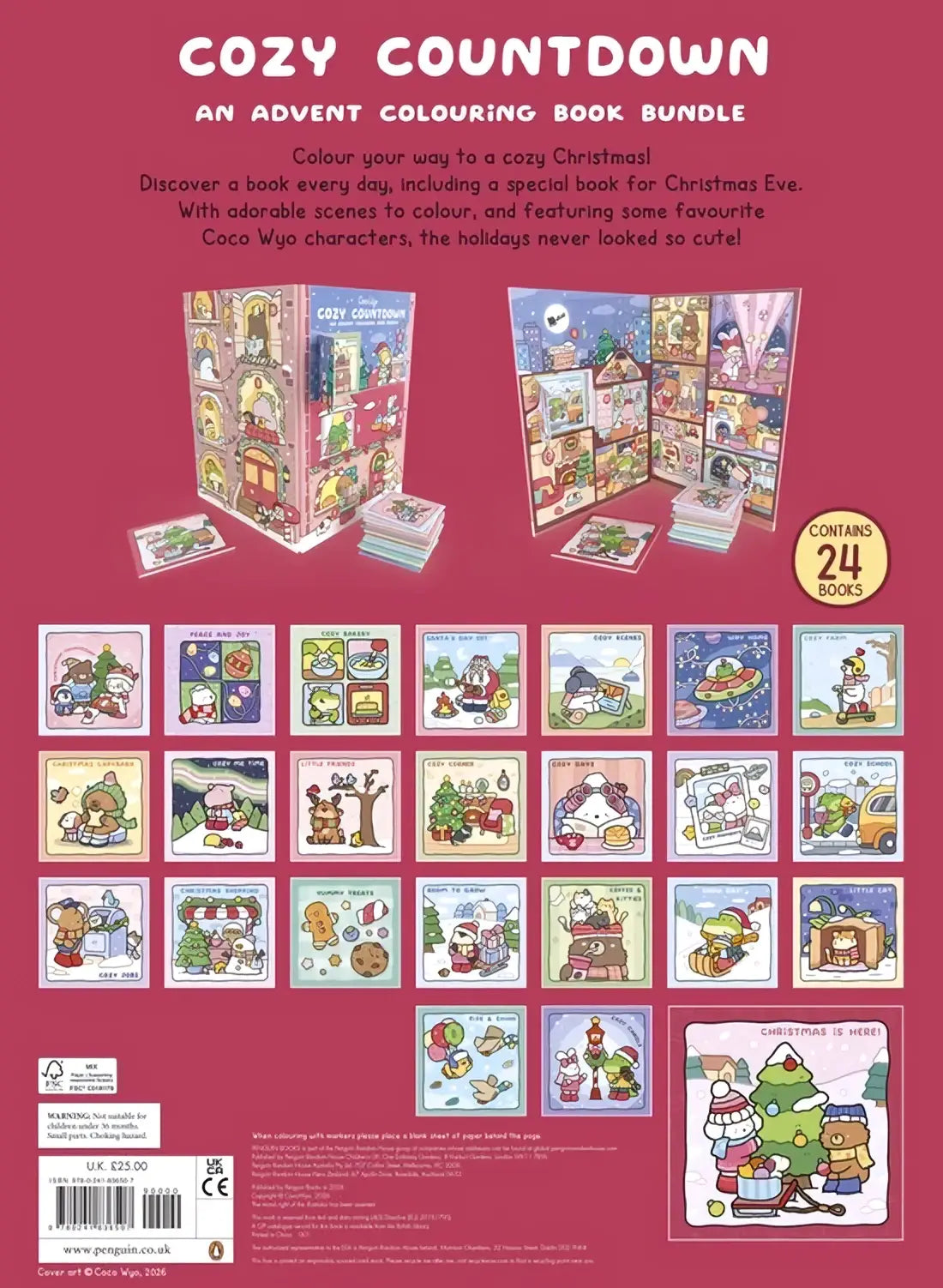 Cozy countdown advent colouring book with 24 pastel illustrated coco wyo characters in festive colouring book bundle