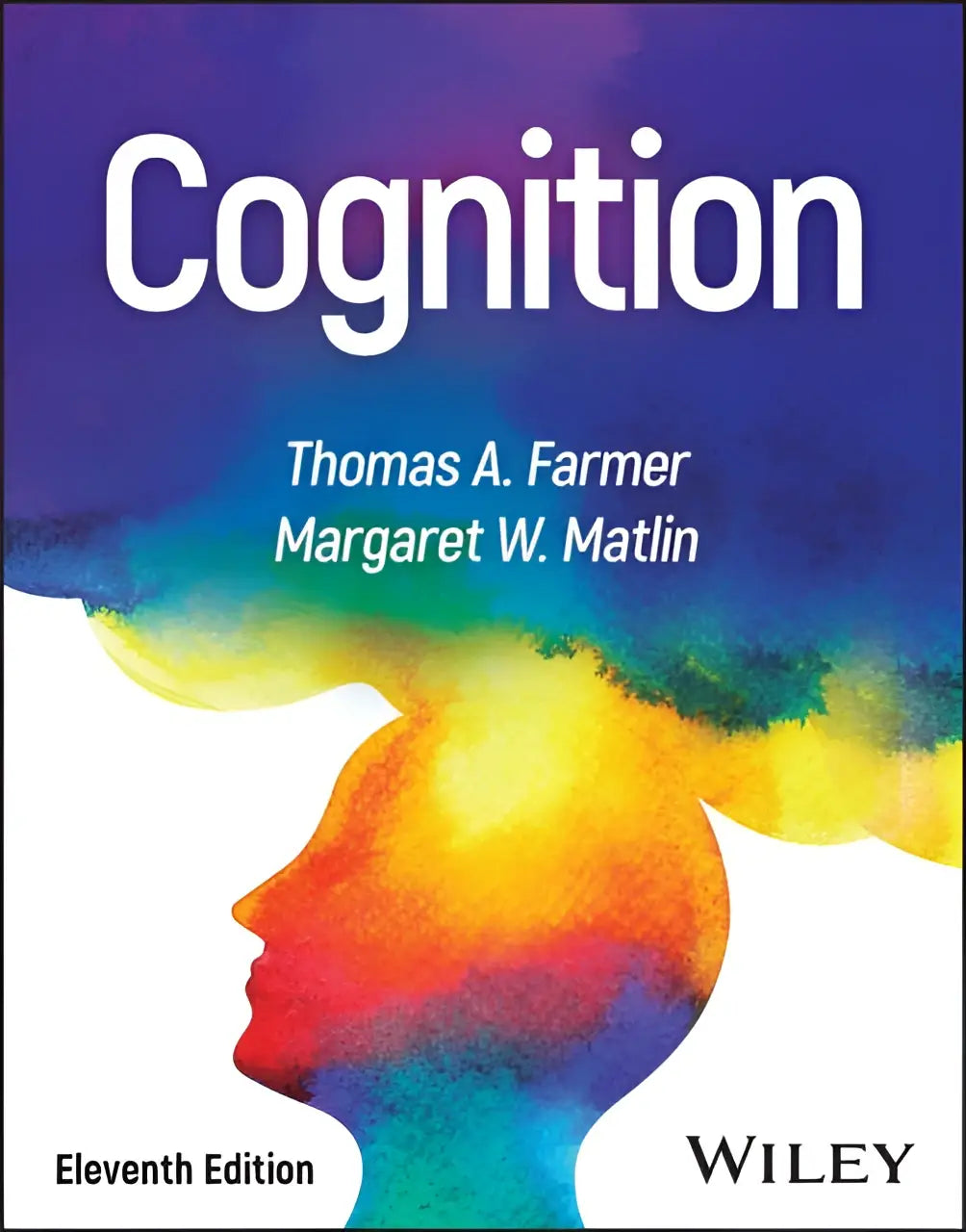 De boekcover van cognition 11th edition toont een kleurrijke illustratie van een hoofd met cognitieve processen tegen paarse achtergrond