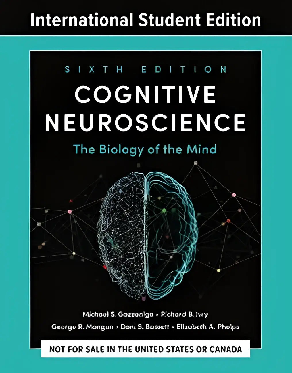 Sixth edition international student edition of cognitive neuroscience by phelps and with glowing brain neural connections on dark background