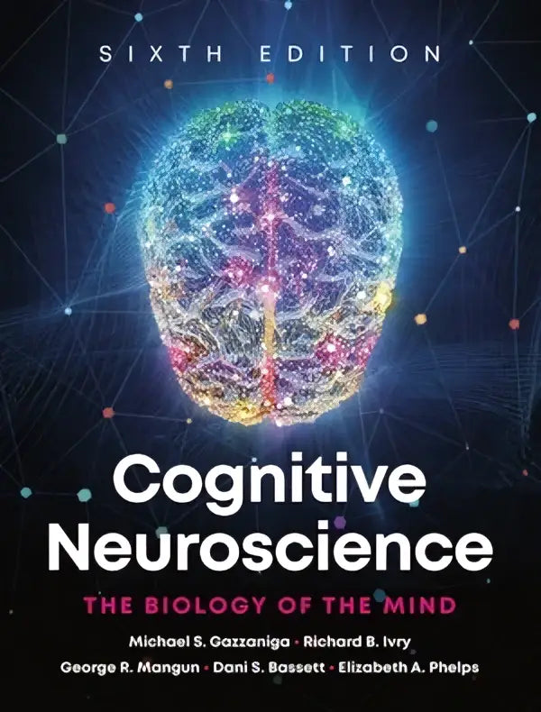 Boekcover cognitive neuroscience met een levendige, kleurrijke hersenillustratie op een donkere achtergrond