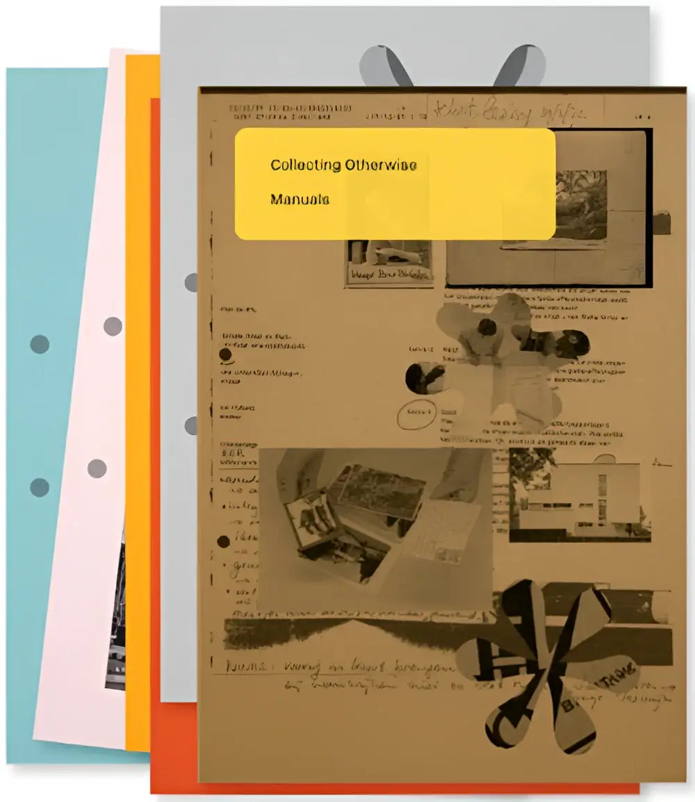 A yellow-covered book titled collecting otherwise manuals featuring a vintage-style collage on the cover